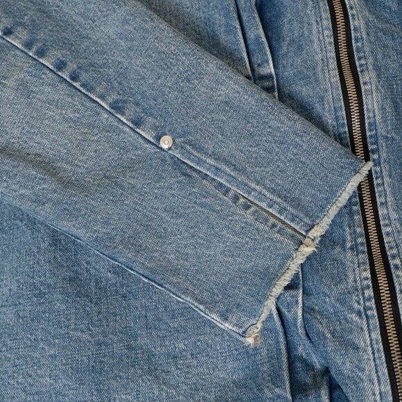 TANAKA Denim Work Jacket No Collar Raw Hem Zip Blue Mid Washed Unisex - Picture 5 of 13